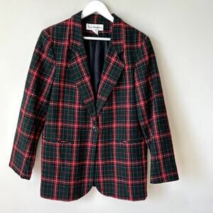 Vintage Norton McNaughton Flannel Blazer Size 10 Wool Blend Red Green Christmas